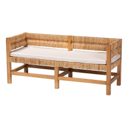 bali & pari Belen Marbled Tortoise Natural Rattan Bench - Handwoven Wicker Seating for Entryway, Living Room, or Bedroom, Coastal and Tropical Accent Furniture